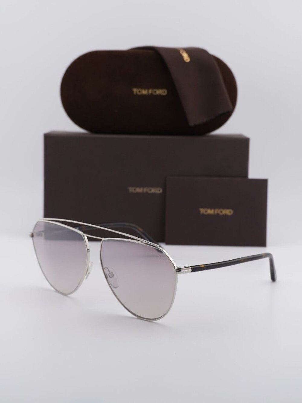 Tom Ford Binx FT0681 16G Aviator Sunglasses - Shiny Palladium / Brown